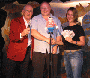 macmillian-nurses Winner from E-bay auction of Bendy Bullyand representative from MacMillan Nurses who received the proceeds from the auction.